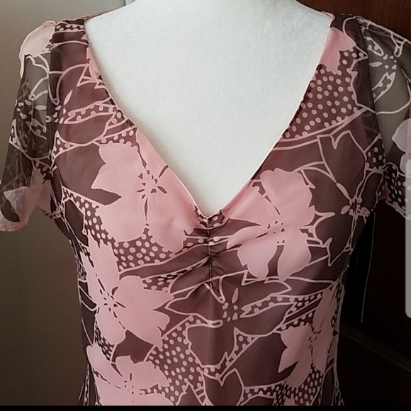 FLP pink and brown floral flutter sleeve dress - Picture 2 of 4